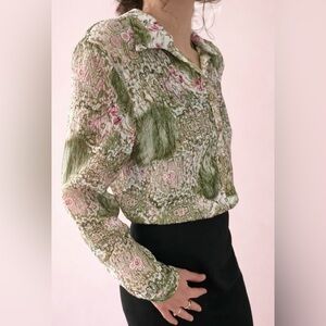 Vintage Sheer Floral Paisley Blouse Olive Pink  Romantic – Laura Petite